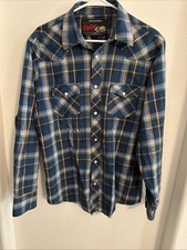 VINTAGE Old Navy Western Pearl Snap Flannel Men's Large Soft Blue Plaid Y2K