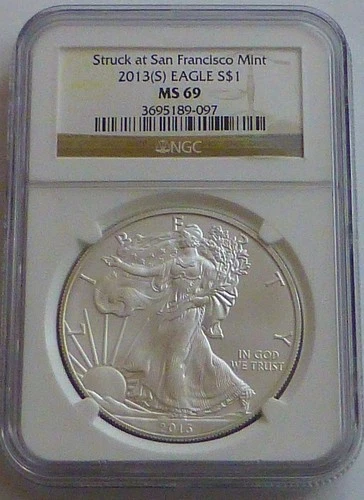 2013-S Struck at San Francisco Mint American Eagle Silver Dollar NGC MS69