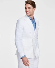 Bar III Men  s Slim Fit Double Breasted Blazer White 40 Linen Stretch Suit Jacket