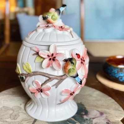 FORLONG Ceramic Food Storage Containers with Lids, 3D Handpainted Magnolia Fl...