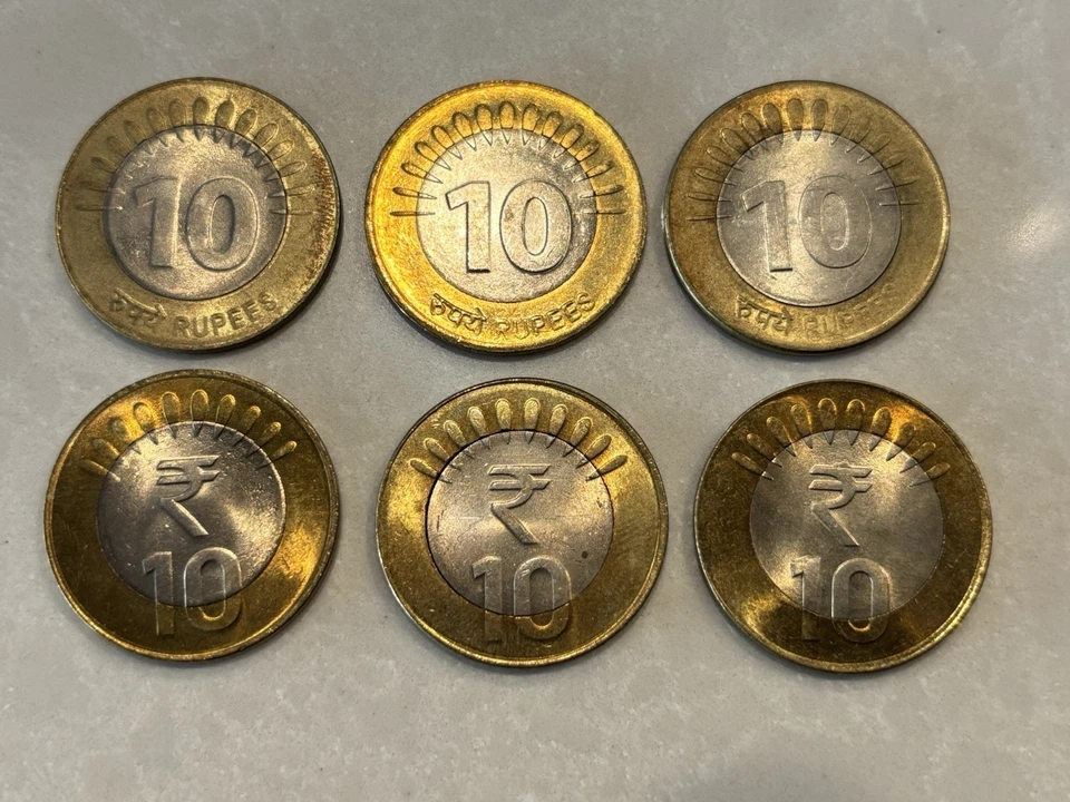 6 India 10 Rupee Bimetallic Coins 2008 - 2013 All Different Years #22 - Image 2 of 2