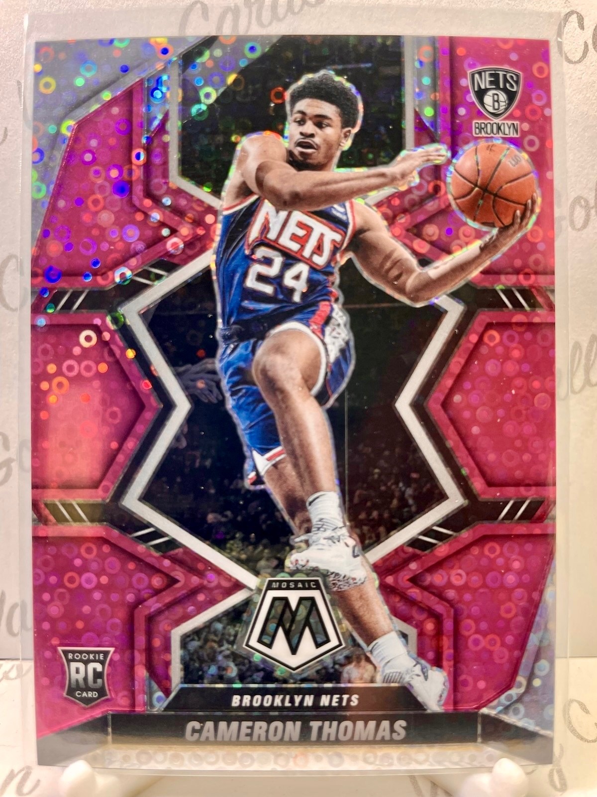 2021-22 Mosaic Fast Break Pink #215 Cameron Thomas /20 Rookie RC Brooklyn Nets