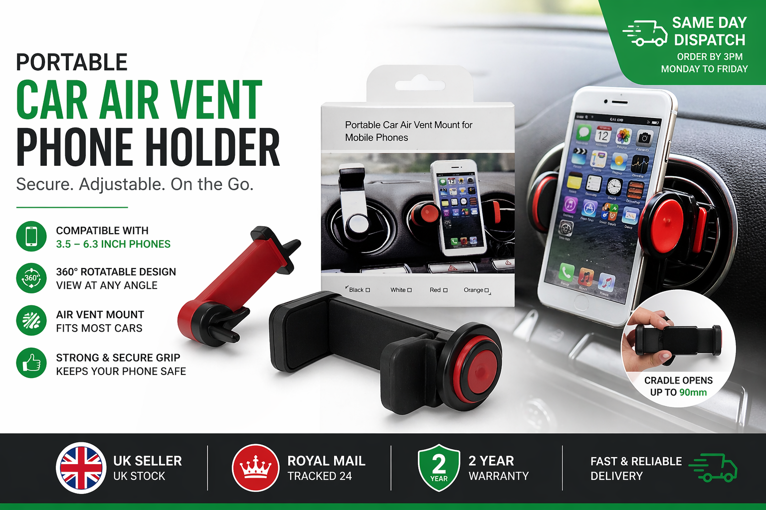 Portable Car Air Vent Phone Holder Mount | 360° Rotatable | Universal Mobile Hol