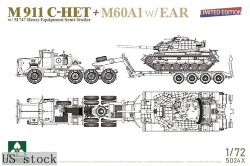 TAKOM 5024X 1/72 M911 C-HET w/M747 Heavy Equipment Semi-Trailer + M60 (US stock)