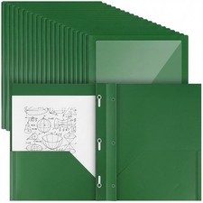 24 PCS Plastic Folders Pockets Prongs Heavy Duty Dark Green Presentation