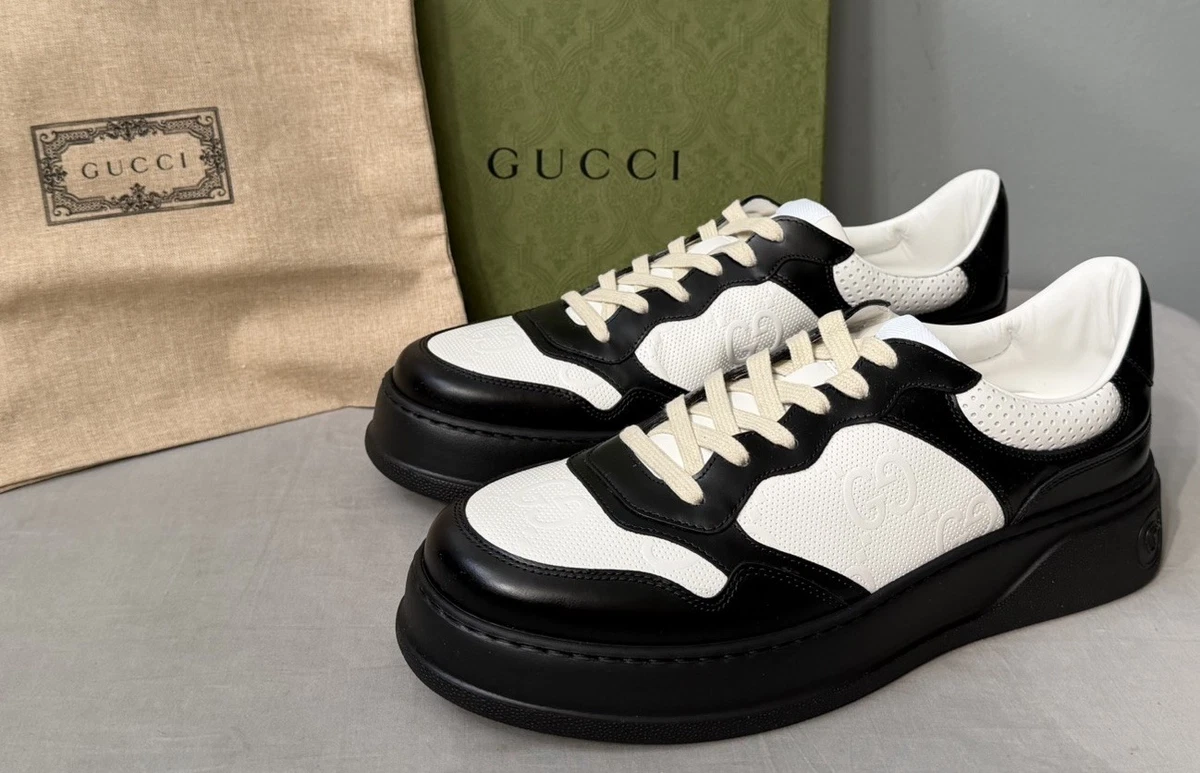 Gucci GG Embossed Sneaker Black White for sale | eBay