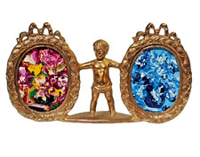 VTG Signed Glaubman Floral/abstract Handpainted Putti Standing mini Frame bronze