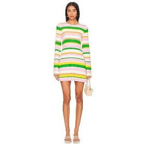 Show Me Your Mumu Away Mini Dress Pink Green Striped Ribbed Knit Back Keyhole