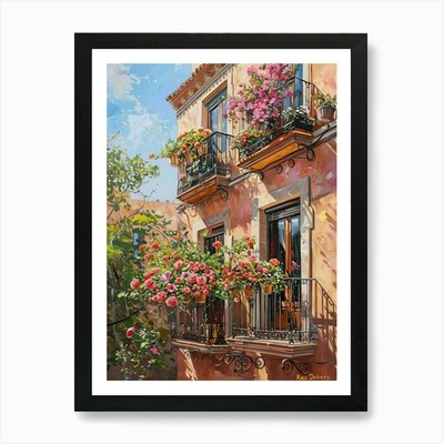 Balkon Blick Gemälde in Valencia 2 gerahmte Wandbilder Poster Leinwanddruck Bild