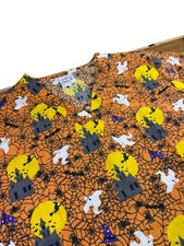 Luv Scrubs Orange Halloween Scrub Top Small Bats Ghosts Witch Haunted House