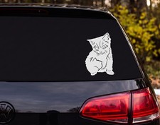 Fluffy Kitten Sitting Silhouette Semi-Realistic Cat Vinyl Decal Sticker