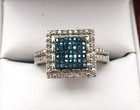 Sterling Silver 73 Blue & White Diamonds Halo Ring Size 8.75 [R339] — photo 1