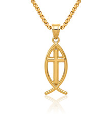 14K Solid Yellow Gold Ichthus Fish Necklace