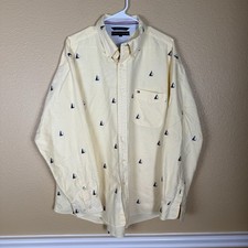VTG Tommy HILFIGER Men's SZ X-LargeYellow Embroidered Sailboats Cotton Shirt