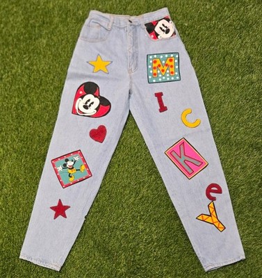 Vtg 90s Mickey & Co JG Hook Jeans High Waisted Embroidered Patch Denim 25 x 29