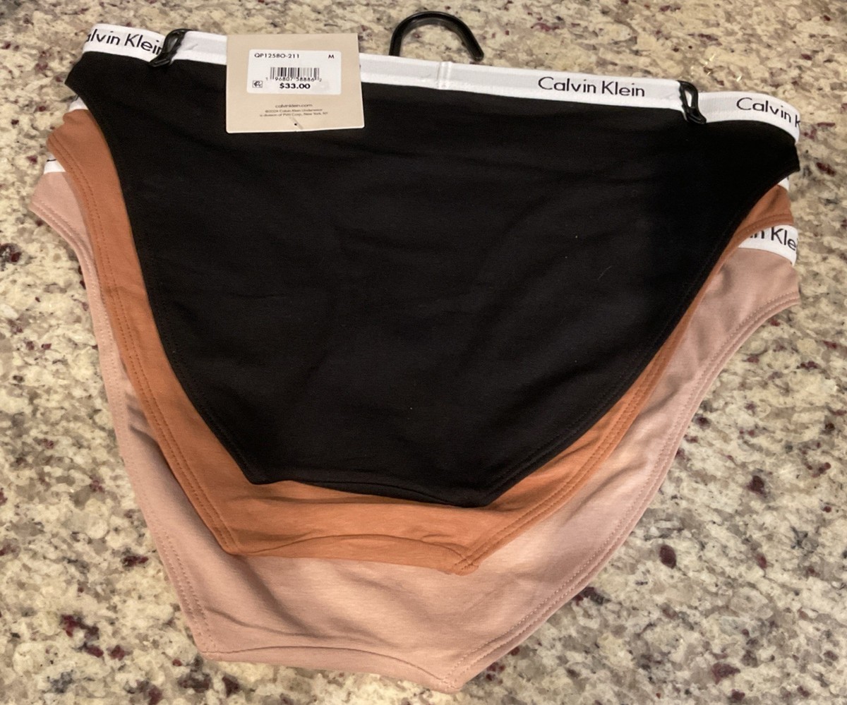 CALVIN KLEIN Panties Sz M 3 Pk QP12580-211 Cotton Bikini Tan