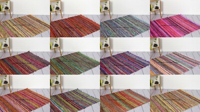 Indisch Handmade Chindi Teppich Boden Dekor Läufer Baumwolle Yoga Matte 5'x3 &