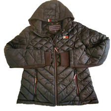 Tommy Hilfiger Women's Large Hooded Zip Front Short Packable Jacket Black