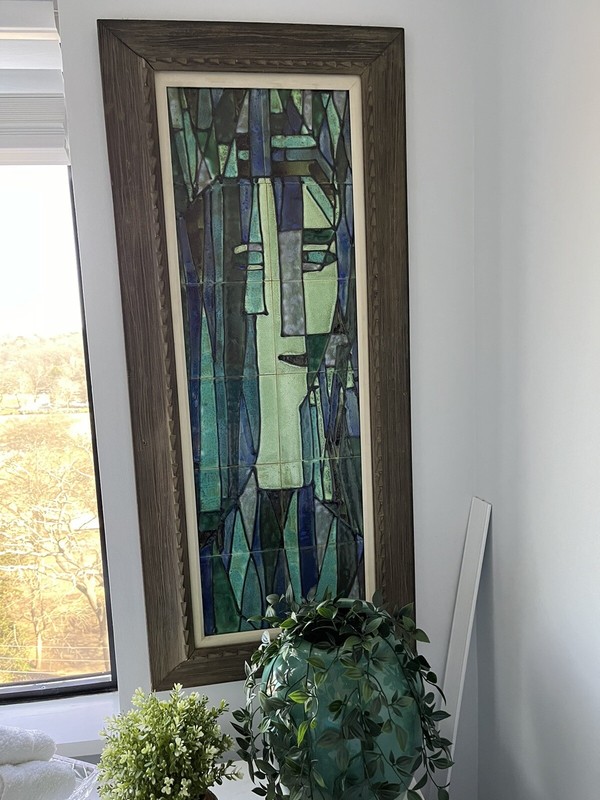 Vintage Abstract Cubist Figural Harris Strong Tile Wall Hanging Mid Century Mod