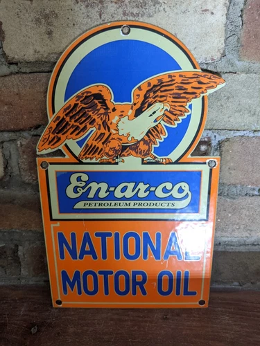 VINTAGE EN-AR-CO NATIONAL MOTOR OIL 8”X 12" PORCELAIN SIGN