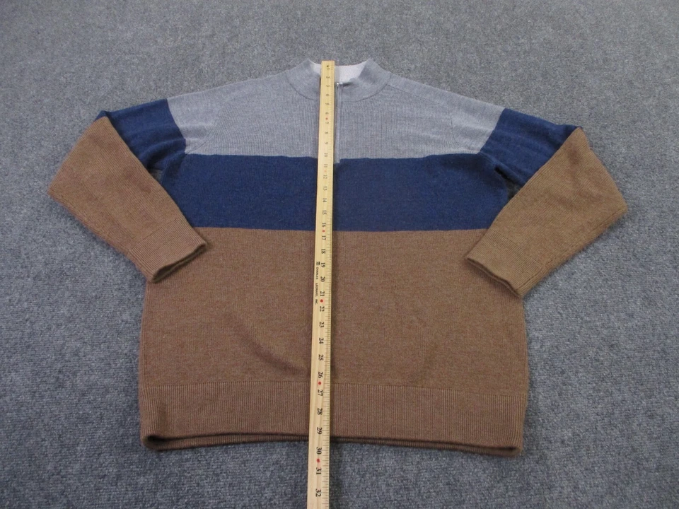 Peter Millar Sweater Mens XL Blue Brown Stripe Wool Pullover Golf Preppy Sport - Image 3 of 4