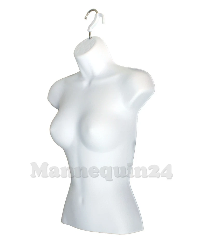 Female Torso Dress Form Mannequins - 6 pack White + 6 Hooks for Hanging  - Image 2 of 3