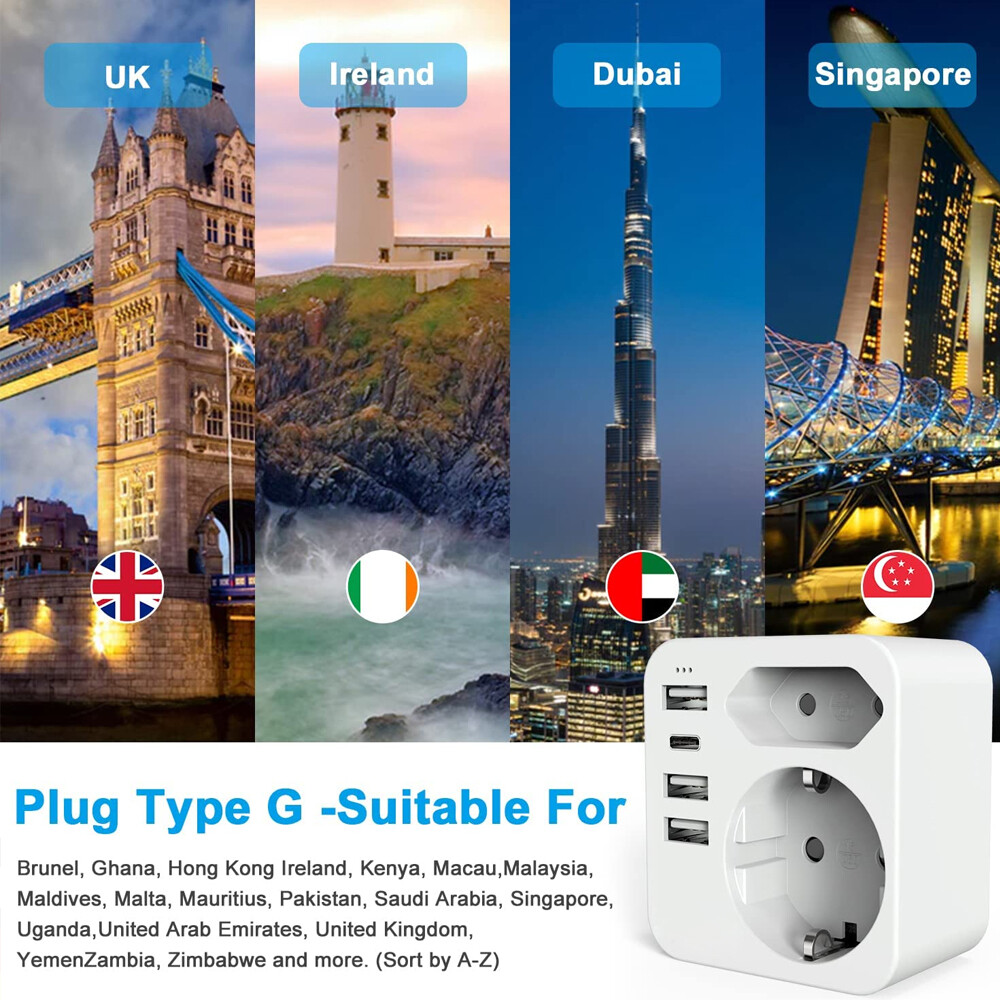 Unidapt Reiseadapter EU Zu UK – 2 Stück, Typ G Stecker Für Großbritannien, Irland, Dubai Uvm. | Mit Sicherheitsverschluss