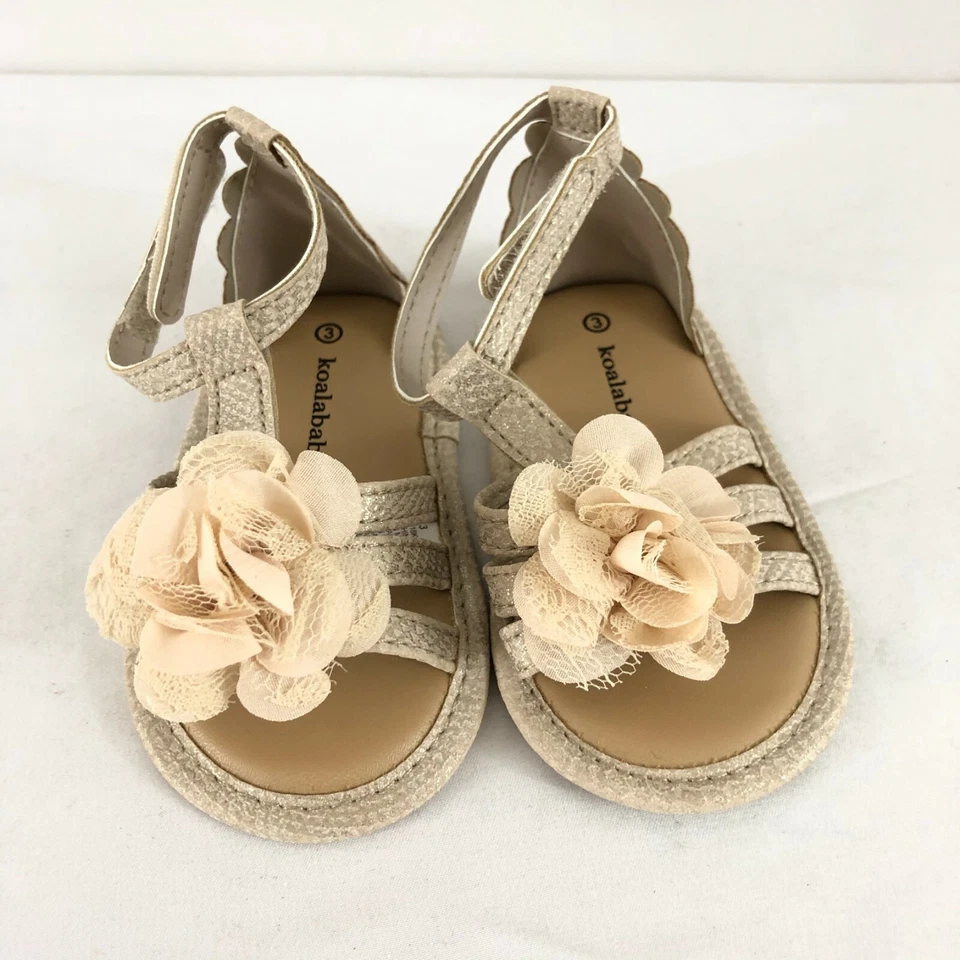 Sandalias Koala bebé niño niña correa al tobillo apliques florales dorados talla 3 Foto 2 de 4