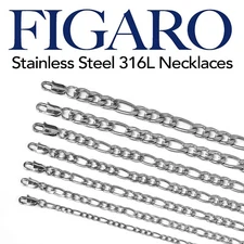 Figaro Stainless Steel 316L Link Chain Necklace Man Woman 14in-48in Silver Color