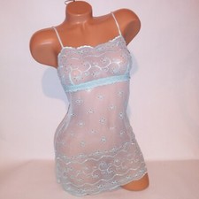 Victoria Secret Lingerie Chemise Slip XS Light Blue Eyelet Sheer 2013 Collection