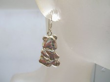 Sterling Silver cute Teddy Bear dangle hook earrings vintage style
