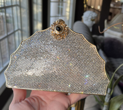 Museum Judith Leiber SWAROVSKI CRYSTAL Classic Fan Web Clutch Shoulder Bag  Gem - Main Image