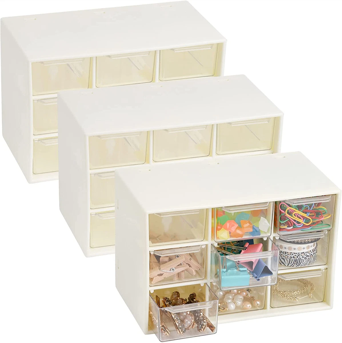 3Pack Desktop Drawer Organizer w/ Mini Drawers Plastic Desk Craft Storage  Box