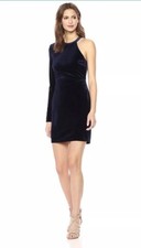 NWT ASTR The Label Size Small One-Shoulder Velvet Body-Con Dress Navy Blue LS