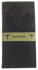 American Bison Rodeo Leather Wallet Crocodile Print Cutout Brown Checkbook Cover