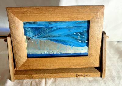 Exotic sands wood frame desktop accent gift nwt by William Tabor blue/black 4680