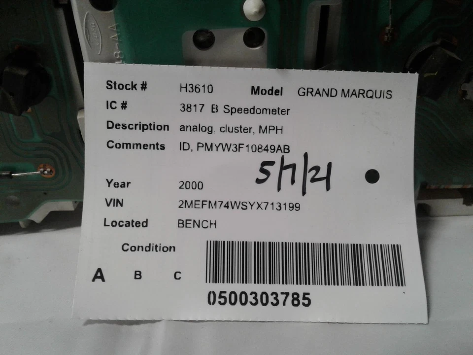 Medidor de velocímetro usado se adapta a: 2000 Mercury Grand Marquis clúster analógico grado MPH Foto 4 de 4