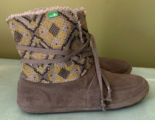 SANUK SOULSHINE CHILL Boots Bootie Fold Over Shoes Suede Leather Gray Women 10 - Picture 3 of 11
