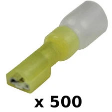 500 Pack Yellow 12-10 AWG Heat Shrink 0.25 Inch Female Spade Terminals for Boats