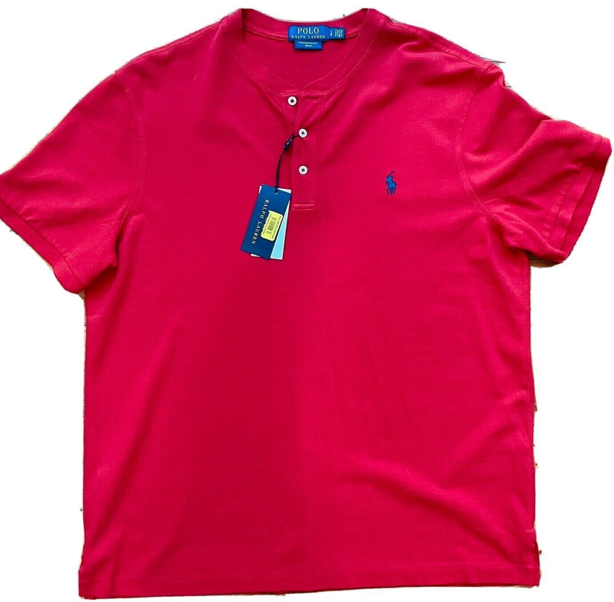 POLO RALPH LAUREN Men's SZ S Red Henley Neckline Cotton Mesh T