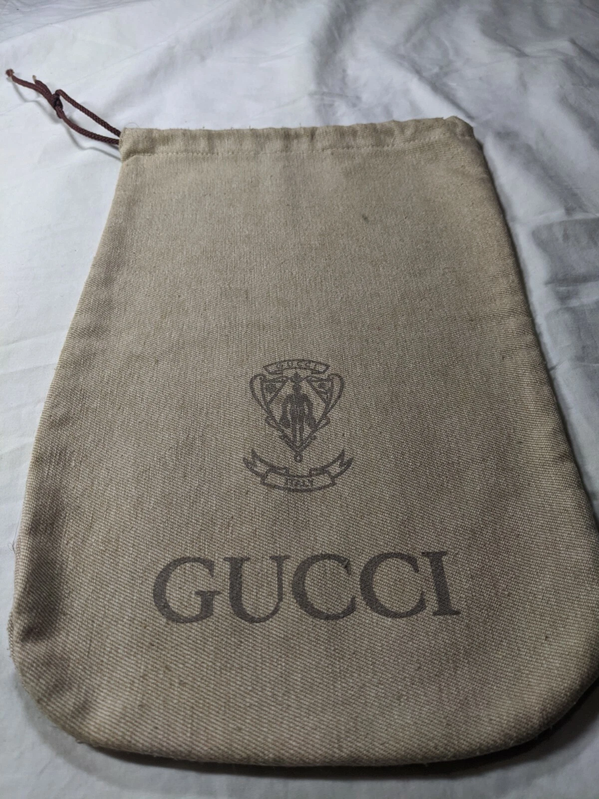 Gucci Sac à chaussures à nouer en lin épais, 14 x 9