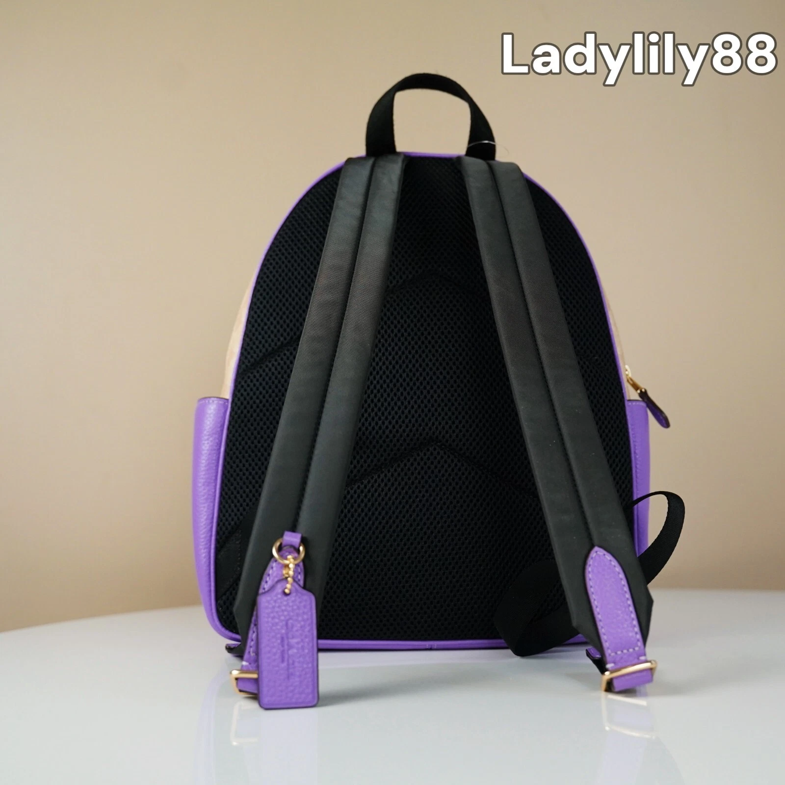 Zaino Corte Coach CZ176 nuovo con etichette in tela firmato pelle ciottoli sabbia iris $445