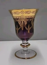  Interglass Italy Purple Wine Glass -  Design 24K Gold Hand Decorated