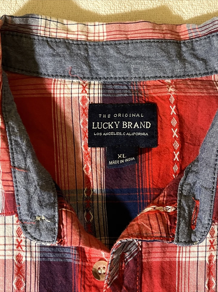 Lucky Brand youth short sleeve button down red plaid shirt Size Extra Large Xl - Image 3 of 4