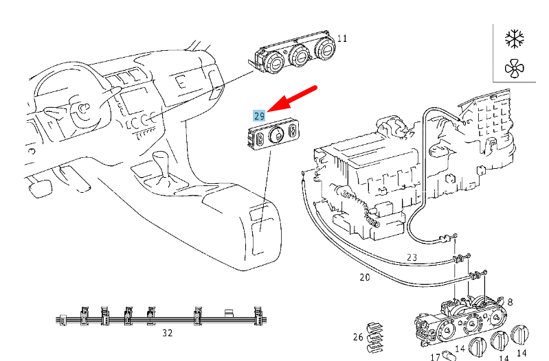 Neu MB ML W163 Konsole Fond-Klimaanlage hinten A1638204910 Original