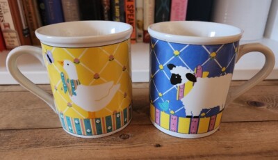 Lot of 2 Vintage 1980s Country Days~Duck~Sheep~Coffee/Tea cups~mugs~Grandma Core