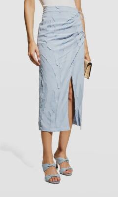 $446 Jonathan Simkhai Women's Blue Yuna Transparent Layered Slit Midi Skirt Sz 0
