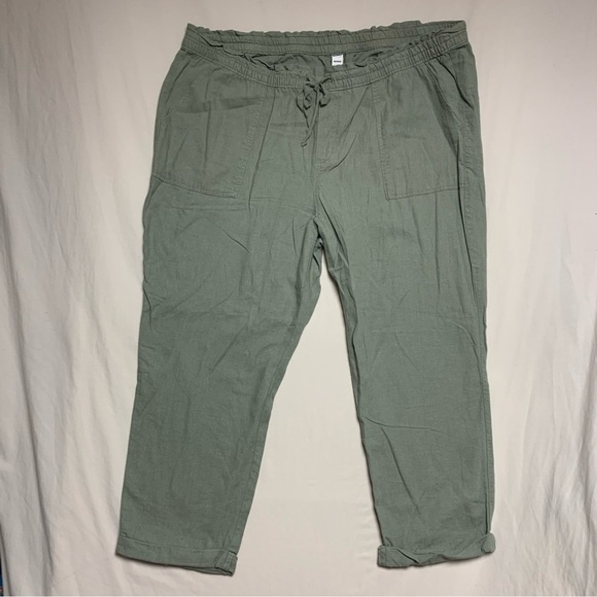 OLD NAVY Linen Blend Pants Women XL Olive Green High Waisted Pull