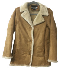 Iz Sport Womens S Beige Faux Suede Acrylic Fur Lined Button Coat Winter