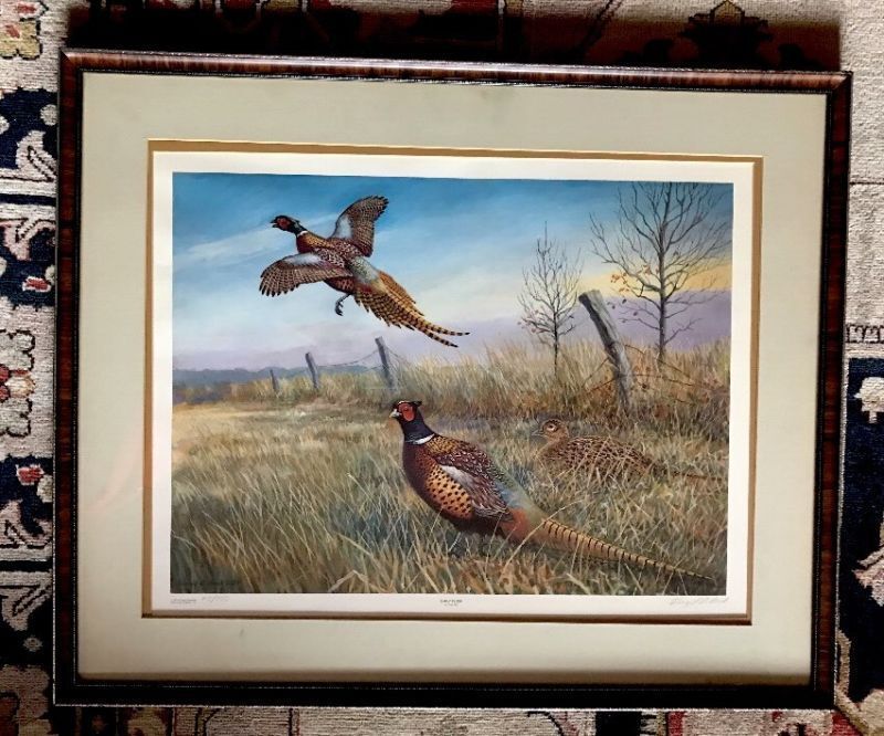 Virgil Beck Matted Framed Print Early Flush Pheasants 32 1/4 x 26 1/2"
